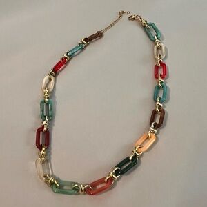 Multicolor Resin Link Necklace with Gold Accents - Women Jewelry